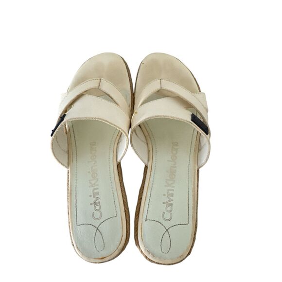 Y2K Vintage Calvin Klein Womens sz 8 Chunky Leather Slip on Platform Wedges 90s - Picture 7 of 7